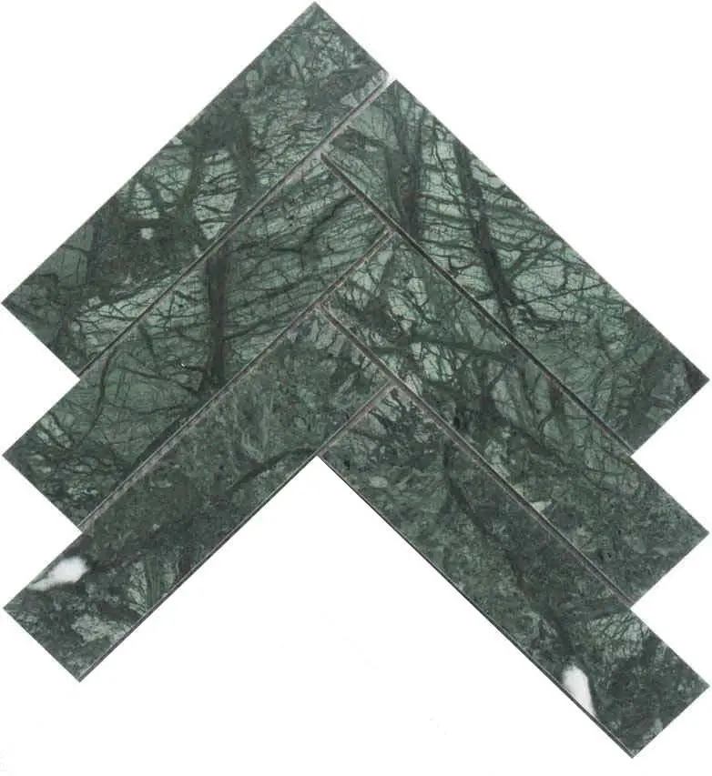 Polished Emerald Green Marble Herringbone Mosaic | Premium Wall & Floor