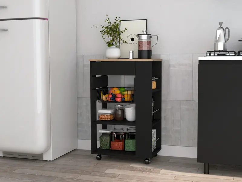 Prospect 5-Tier Black Kitchen Cart with Storage Drawer