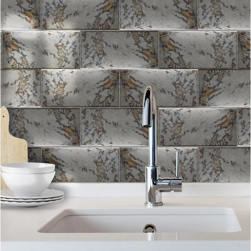 Rustic Silver Décor Metro Tile | 10x20cm Vintage-Inspired Accent