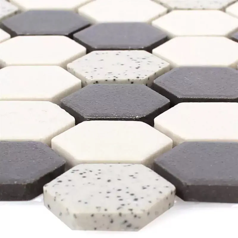 Salt-and-Pepper Hexagonal Slip-Resistant Floor Mosaic Tile