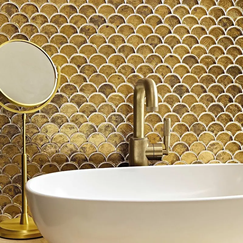 Scallop Shell Gold Mosaic Tile – Decorative Wall Accent