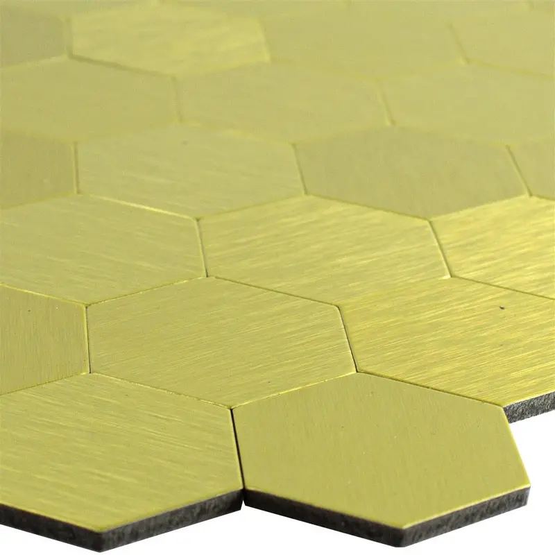 Self-Adhesive Gold Steel Hexagon Mosaic – 320×320 mm