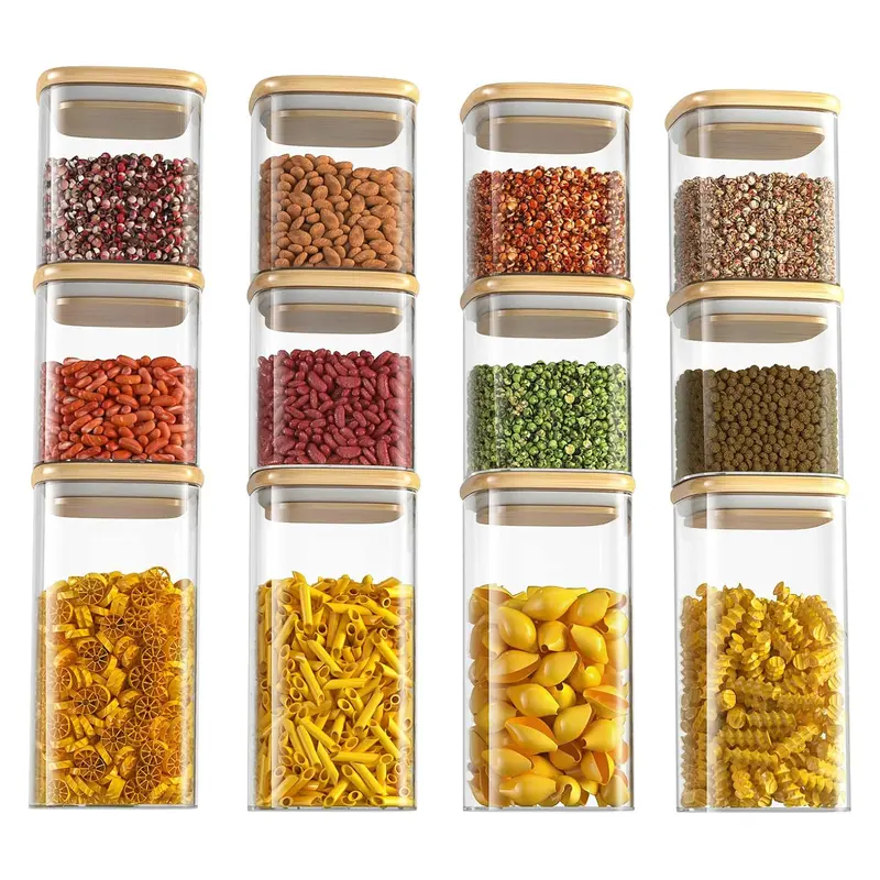 Set of 12 Square Clear Glass Storage Jars – Neo