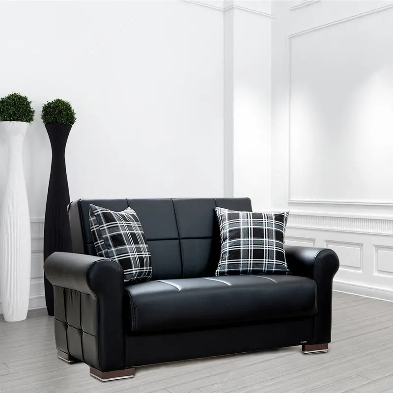 Silva Black PU Leatherette Loveseat – Sleek Synthetic Leather Sofa