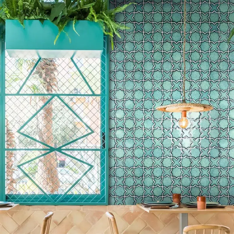 Sky Aqua Moroccan Star Design Glass Mosaic Tile
