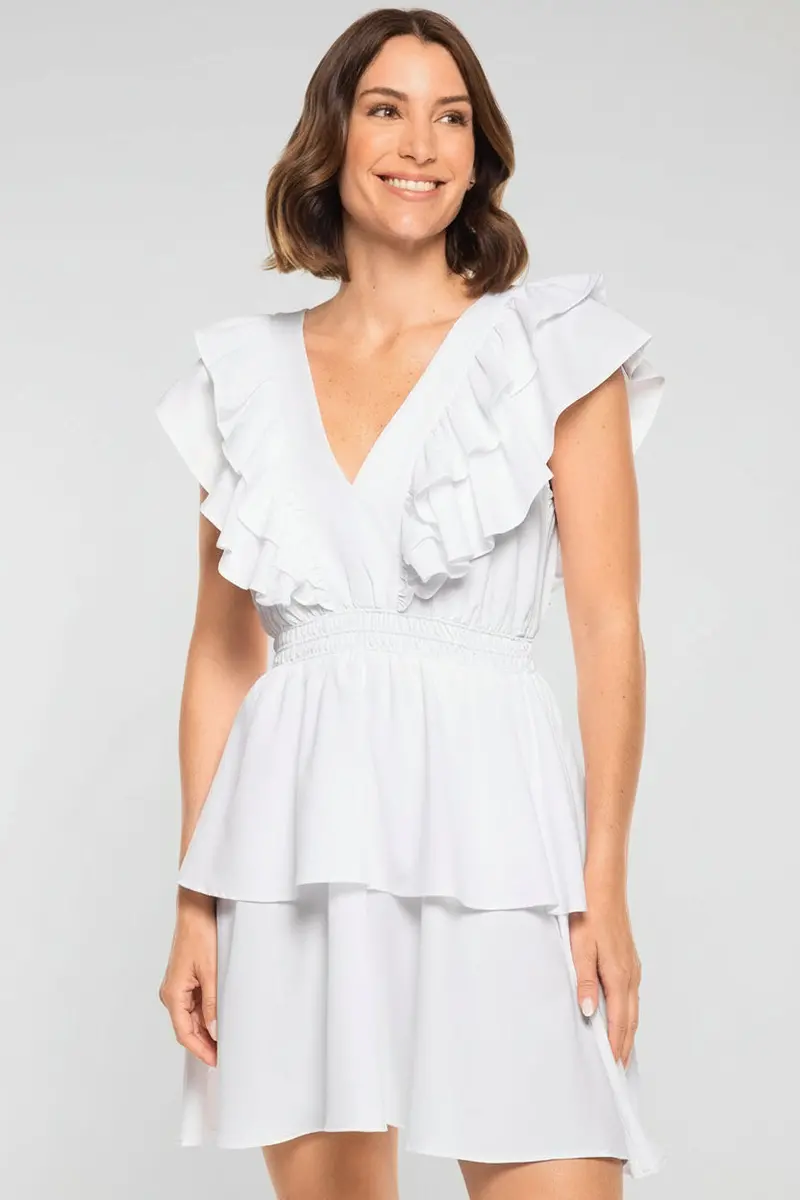 South Cove V-Neck Ruffle Dress for Women – Airy White Summer Style