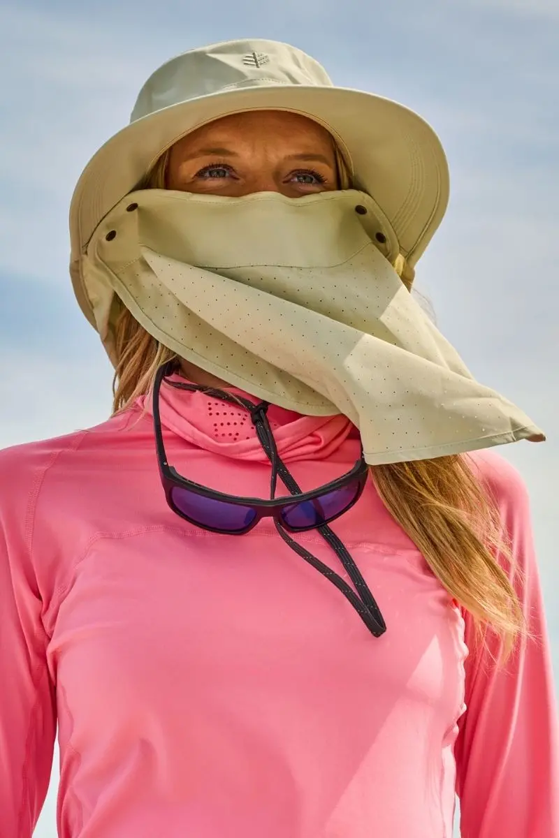 Stevie Adjustable Sun Hat with Neck Flap & Detachable Face Mask – Stone