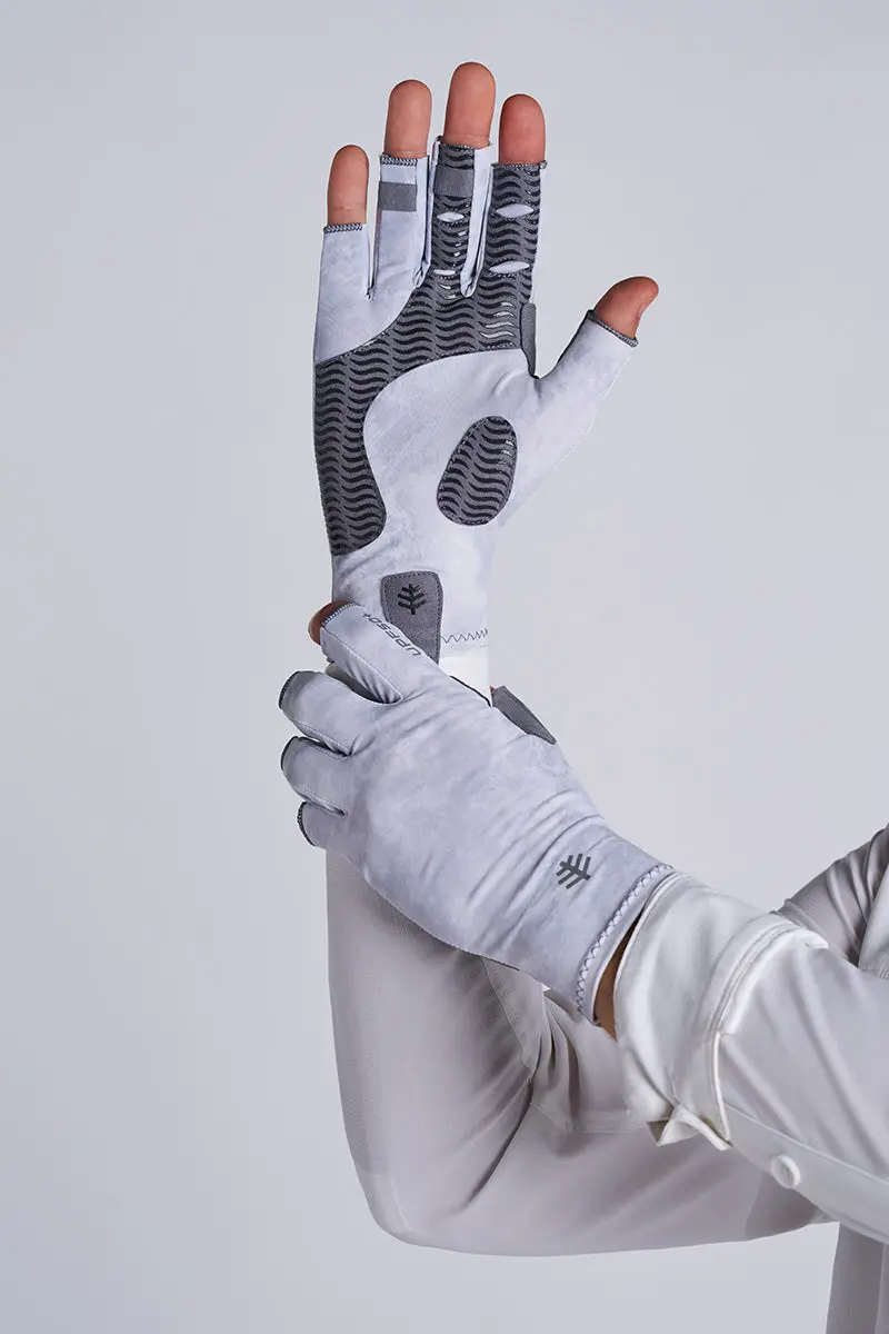 Tahoe Sun Gloves in Grey Water Print – UPF 50+ Outdoor Hand Protection