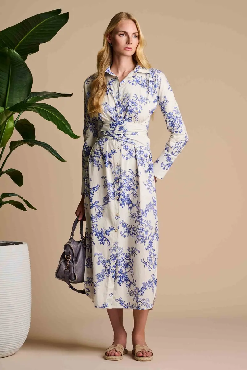 The Captiva 2.0 Vanilla China Blue Damask Shirt Dress