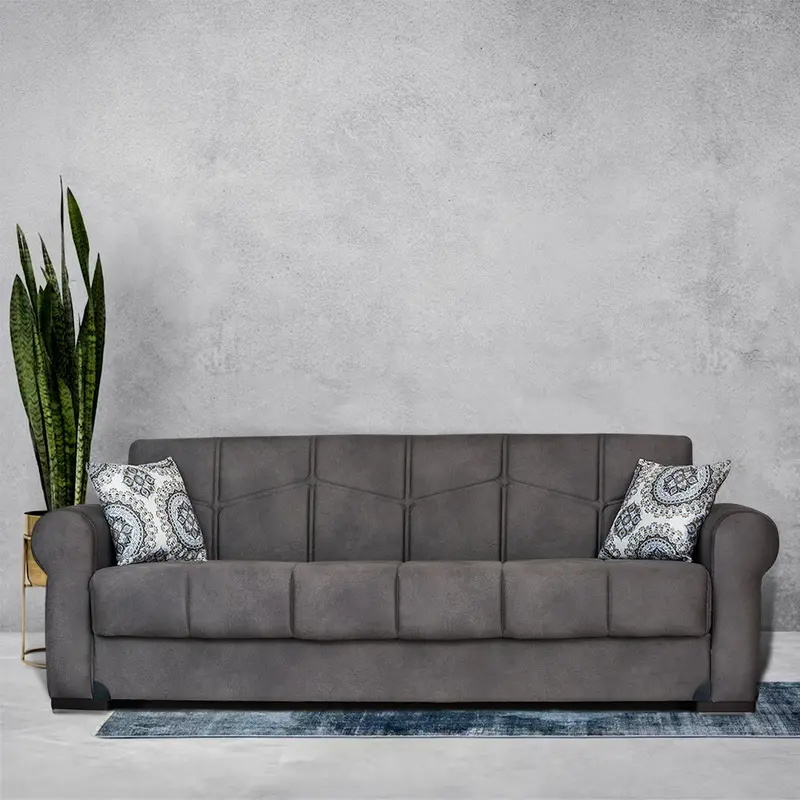 Togo Tufted Sofa Bed – Gray Fabric Convertible