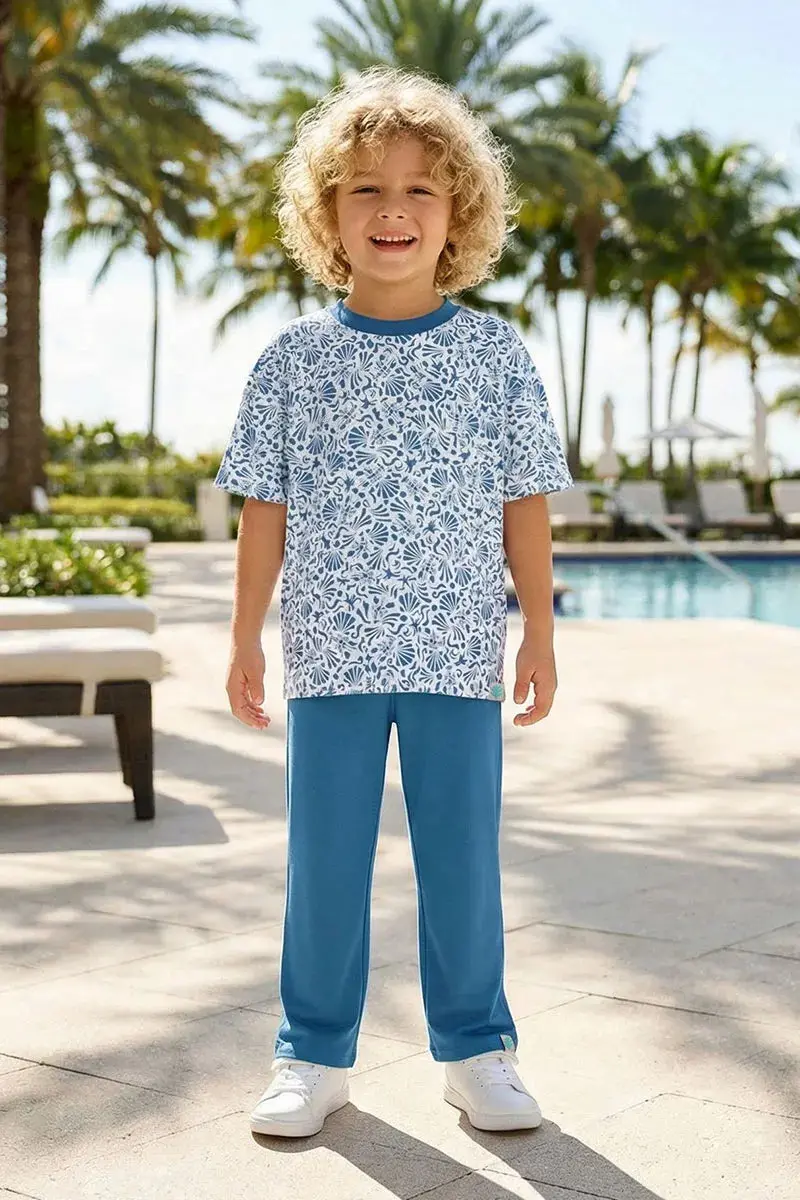 Unisex Mangrove Matching Tee and Pant Set – Malibu Blue Colorblock