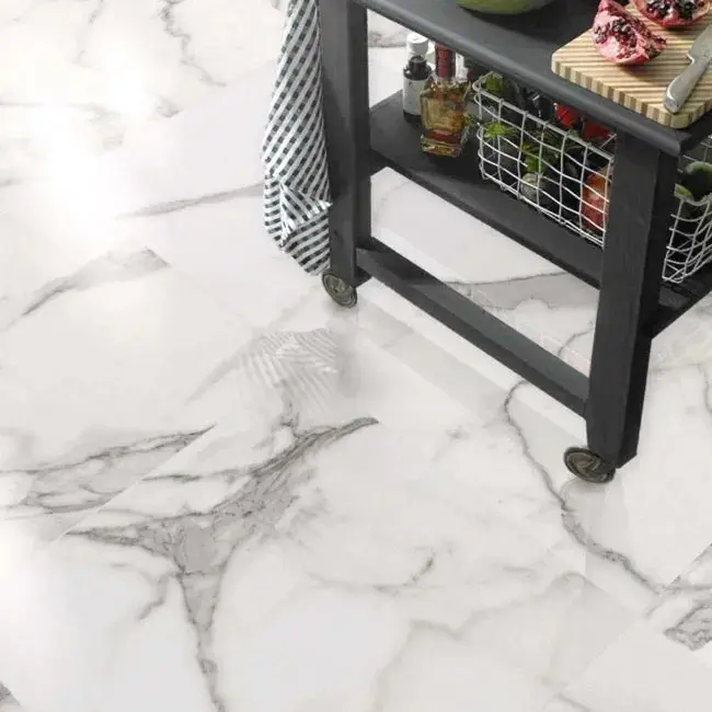 Verona Carrara Polished Marble Effect Tile – 60x60cm Reflective Porcelain Wall & Floor Tile