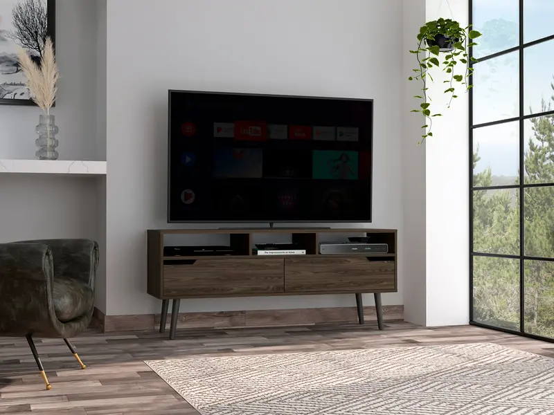 Walnut Haven Media Console with Integrated Shelving