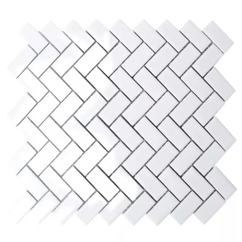 White Gloss Herringbone Pattern Mosaic Tile
