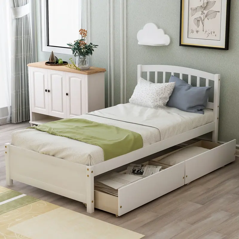 White Haven Twin Lift-Up Storage Bed