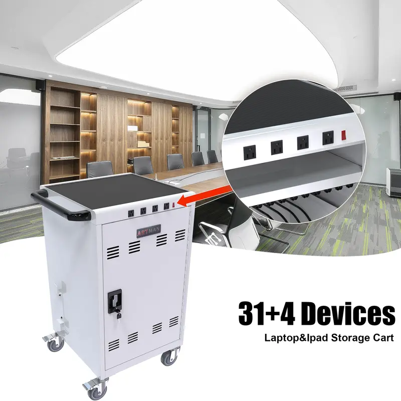 White Mobile Charging Station with Integrated Power Hub