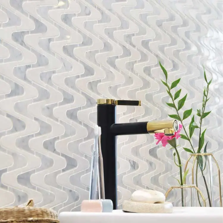White Ocean Wave Marble Mosaic – 280×262 mm Wall & Floor Tile
