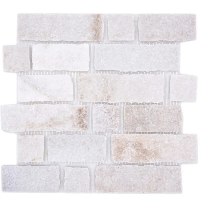 White Split-Face Brick Style Quartz Mosaic Tile