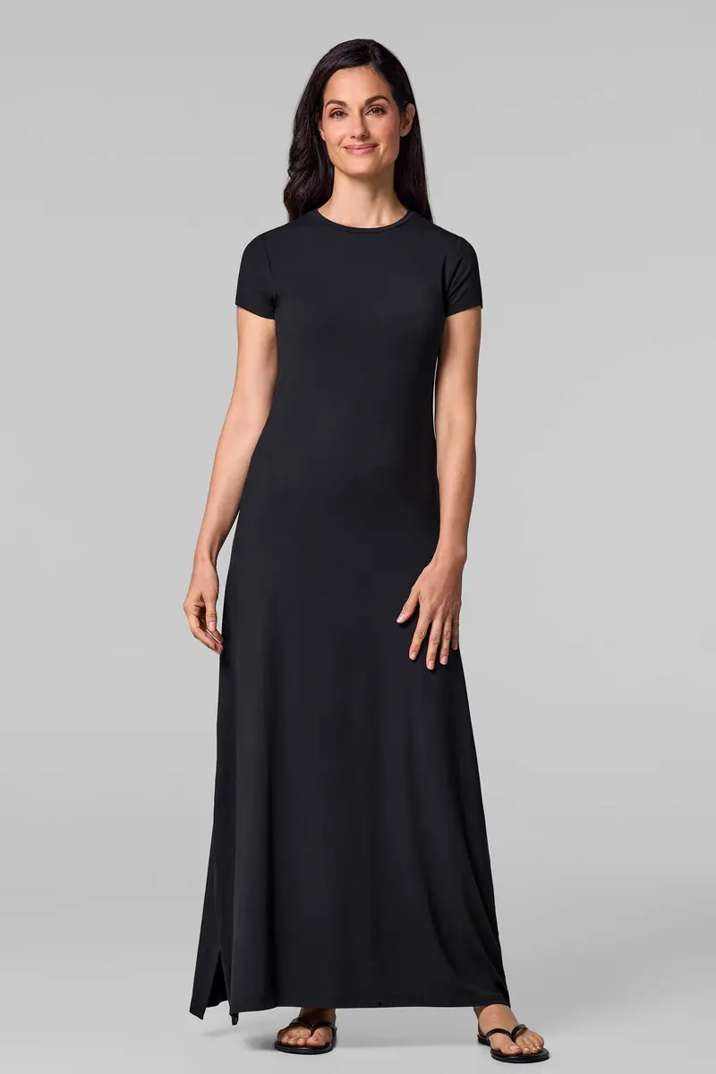 Women’s Black Dounelle Fitted Maxi Dress – Flowy Evening Silhouette