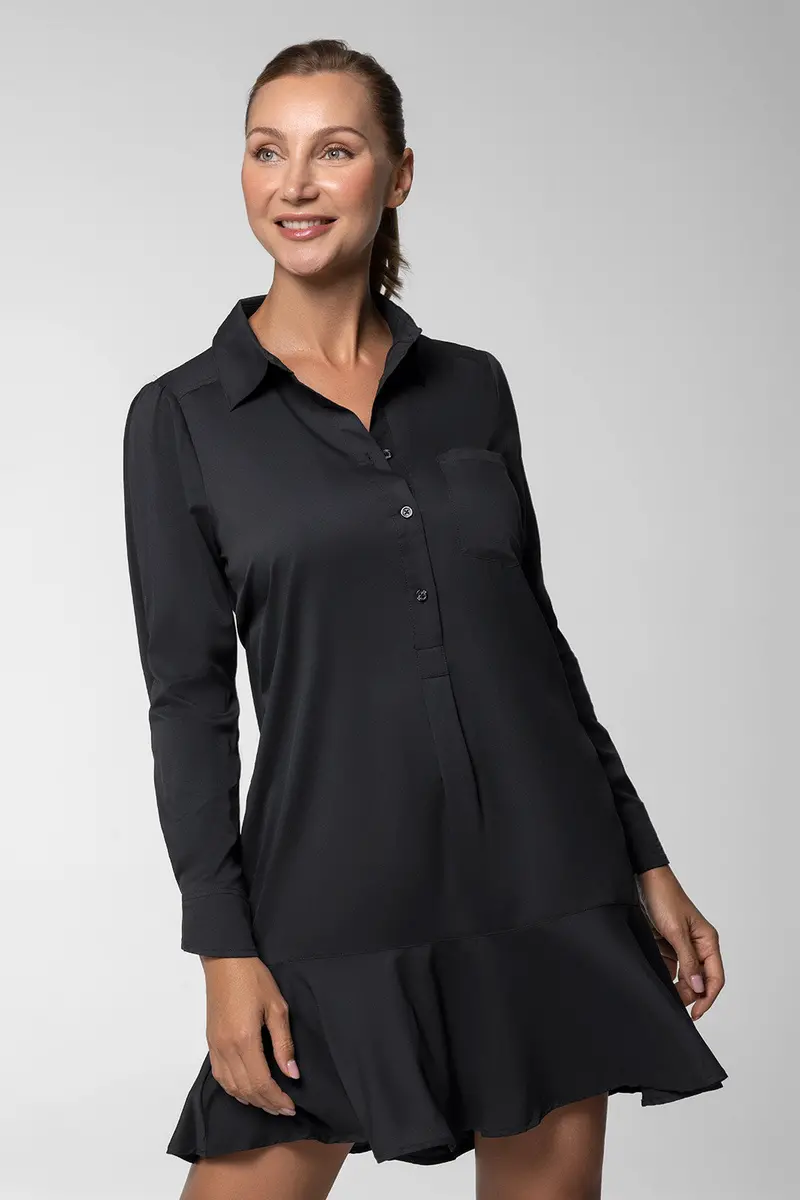 Women’s Castaneda Black Flared Long-Sleeve Shirt Dress