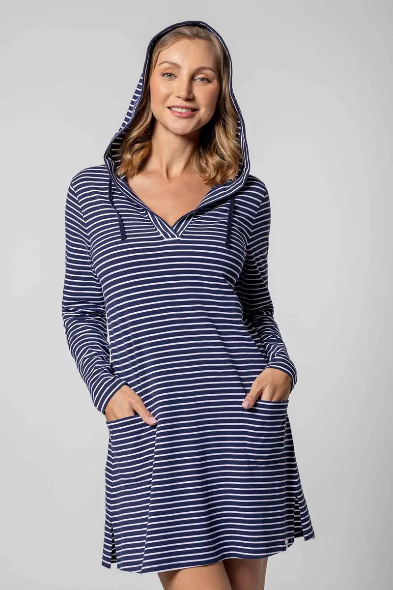 Women’s Catalina Navy-and-White Stripe Cover-Up Dress with Pockets